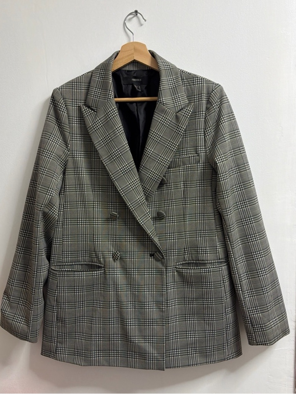 Forever 21 Women’s Black & White Houndstooth Double-Breasted Blazer Size L